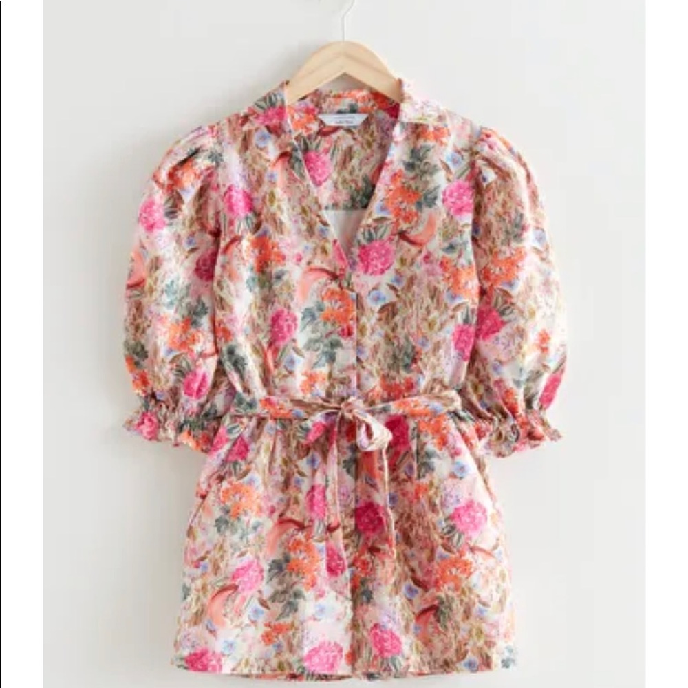 & Other Stories Belted Puff Sleeve Romper size 4